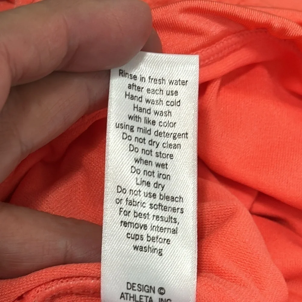 Athleta Ruched‎ Tankini Swim Top Women's XS Neon Orange Removable Bra Pads